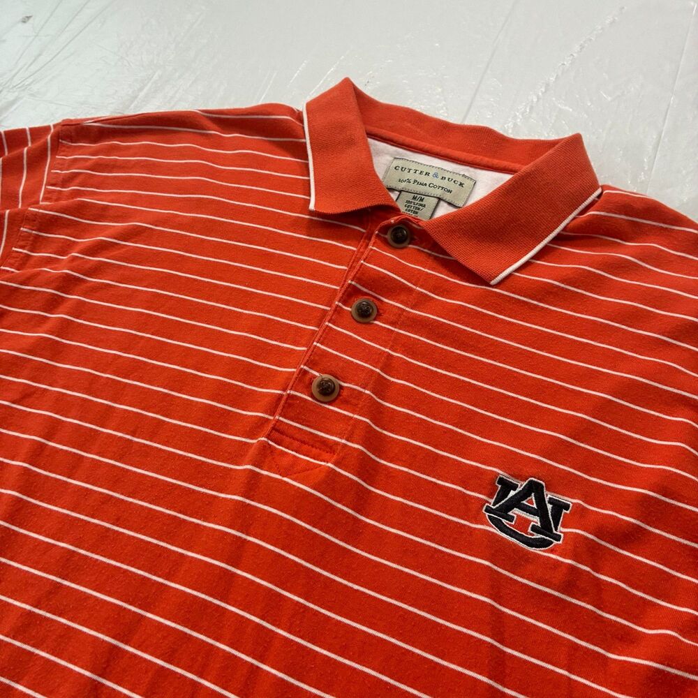 Vintage Auburn Tigers Cutter and Buck Orange Polo Men's Medium NCAA SEC Striped